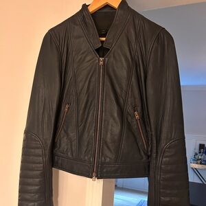 Women's J.Crew navy leather bomber jacket